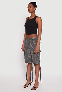 Womens Denim Cargo Bermuda Skater Shorts, Green,