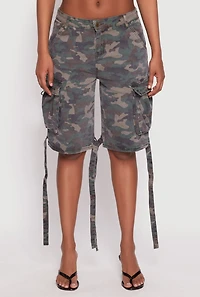 Womens Denim Cargo Bermuda Skater Shorts, Green,