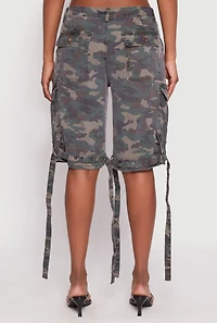 Womens Denim Cargo Bermuda Skater Shorts, Green,
