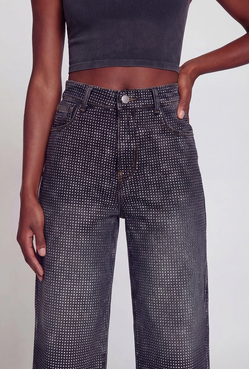 Rhinestone Studded Denim Bermuda Shorts