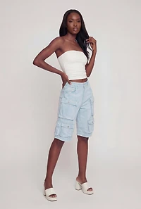 Denim High Waisted Cargo Bermuda Shorts