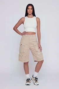 Denim High Waisted Cargo Bermuda Shorts