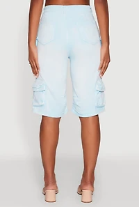 Daisy Trendy Mineral Wash High Waisted Denim Cargo Shorts