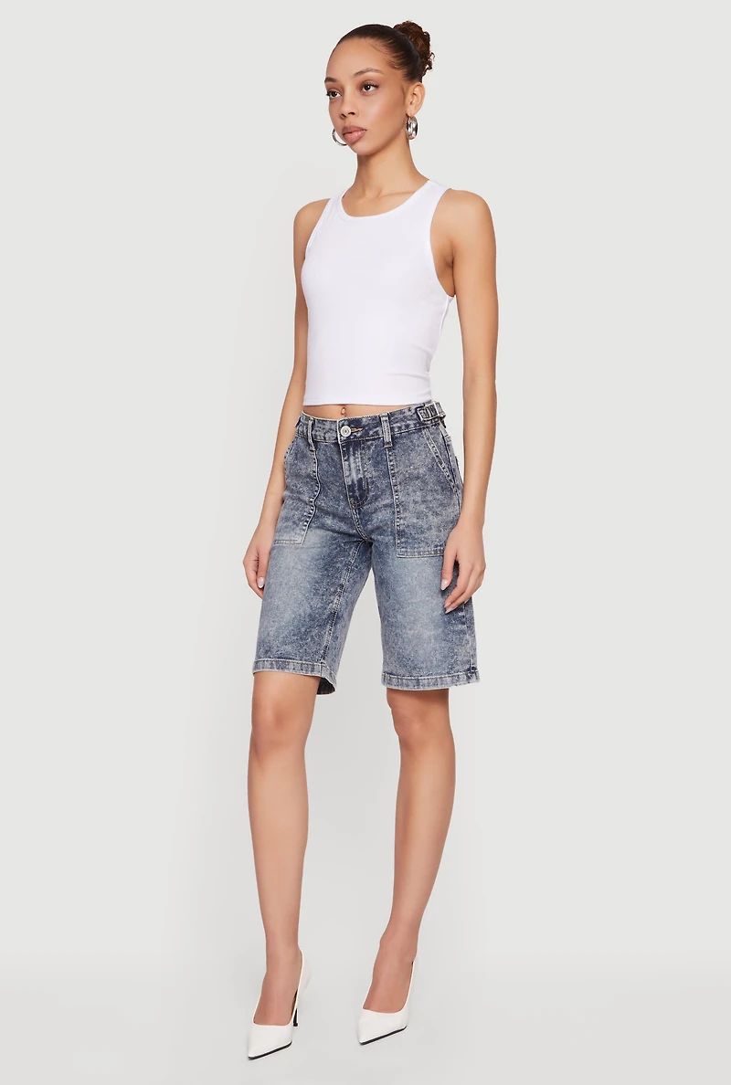 VIP Denim Bermuda Shorts with Strap Detail