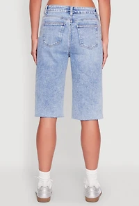 Womens WAX Distressed Raw Hem Jorts, Blue,