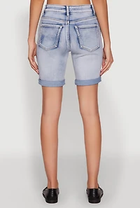 Womens WAX Fixed Cuff Denim Bermuda Shorts, Blue,