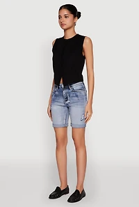 Womens WAX Fixed Cuff Denim Bermuda Shorts, Blue, Size M