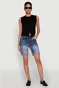Womens WAX Fixed Cuff Denim Bermuda Shorts, Blue,