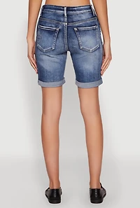 Womens WAX Fixed Cuff Denim Bermuda Shorts, Blue,