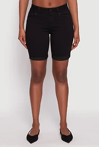 Womens WAX Fixed Cuff Bermuda Denim Shorts, S