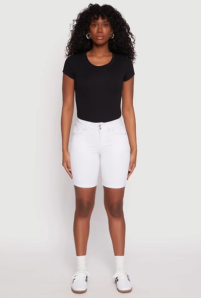 Womens WAX Fixed Cuff Bermuda Denim Shorts, White, Size M