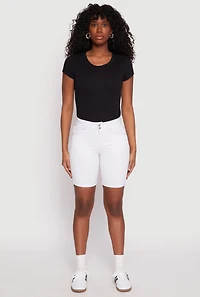 Womens WAX Fixed Cuff Bermuda Denim Shorts, White, Size M