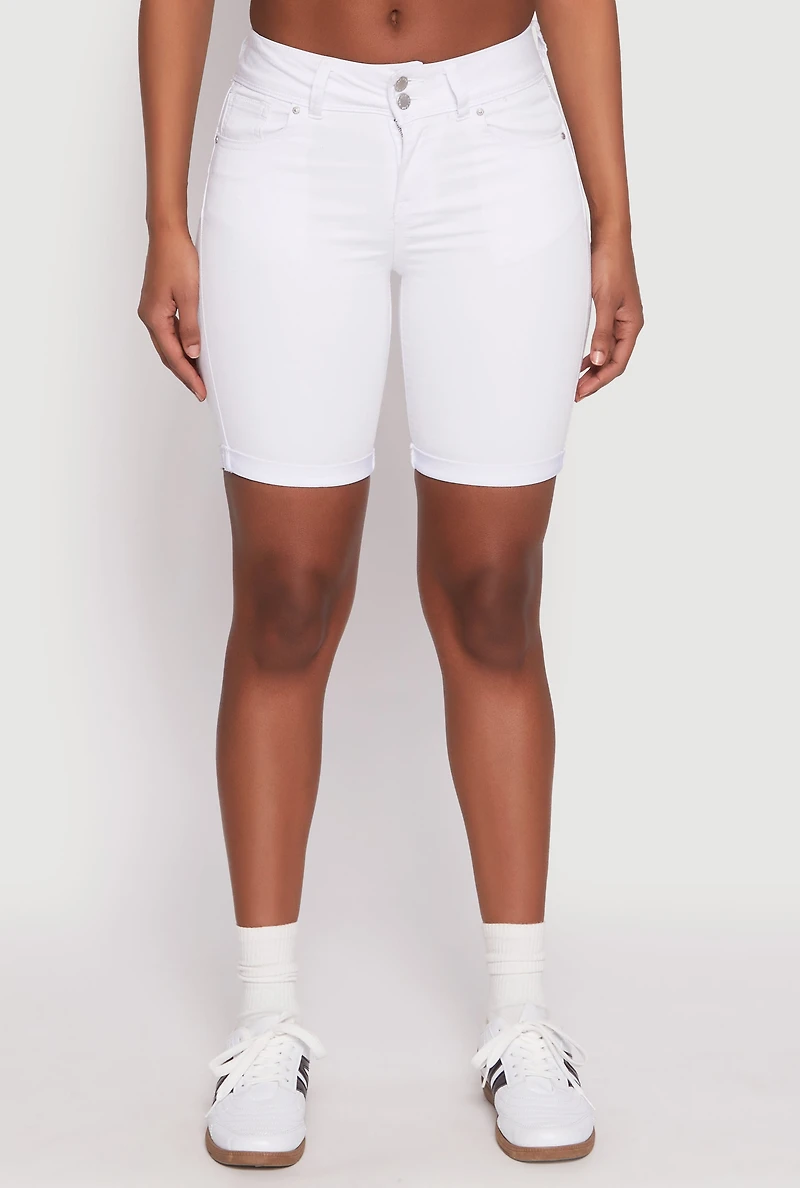 Womens WAX Fixed Cuff Bermuda Denim Shorts, White, Size M