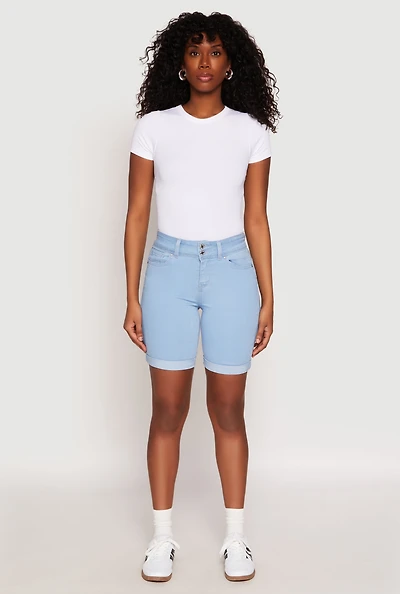 Womens WAX Fixed Cuff Bermuda Denim Shorts, Blue, Size S