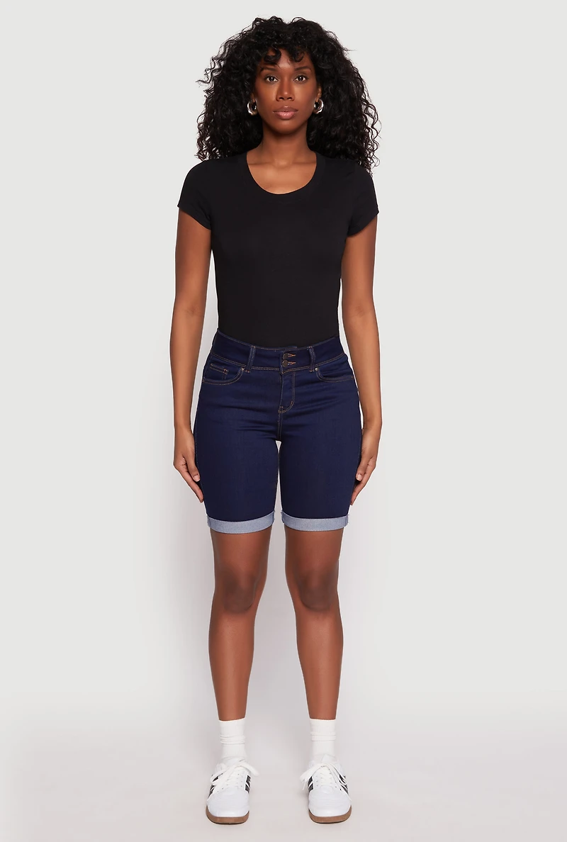 Womens WAX Fixed Cuff Bermuda Denim Shorts, S