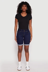 Womens WAX Fixed Cuff Bermuda Denim Shorts, S