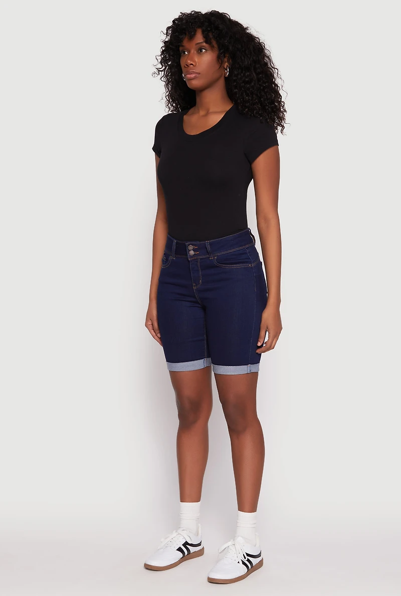 Womens WAX Fixed Cuff Bermuda Denim Shorts, S