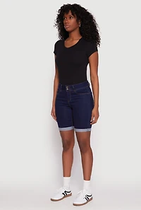 Womens WAX Fixed Cuff Bermuda Denim Shorts, S