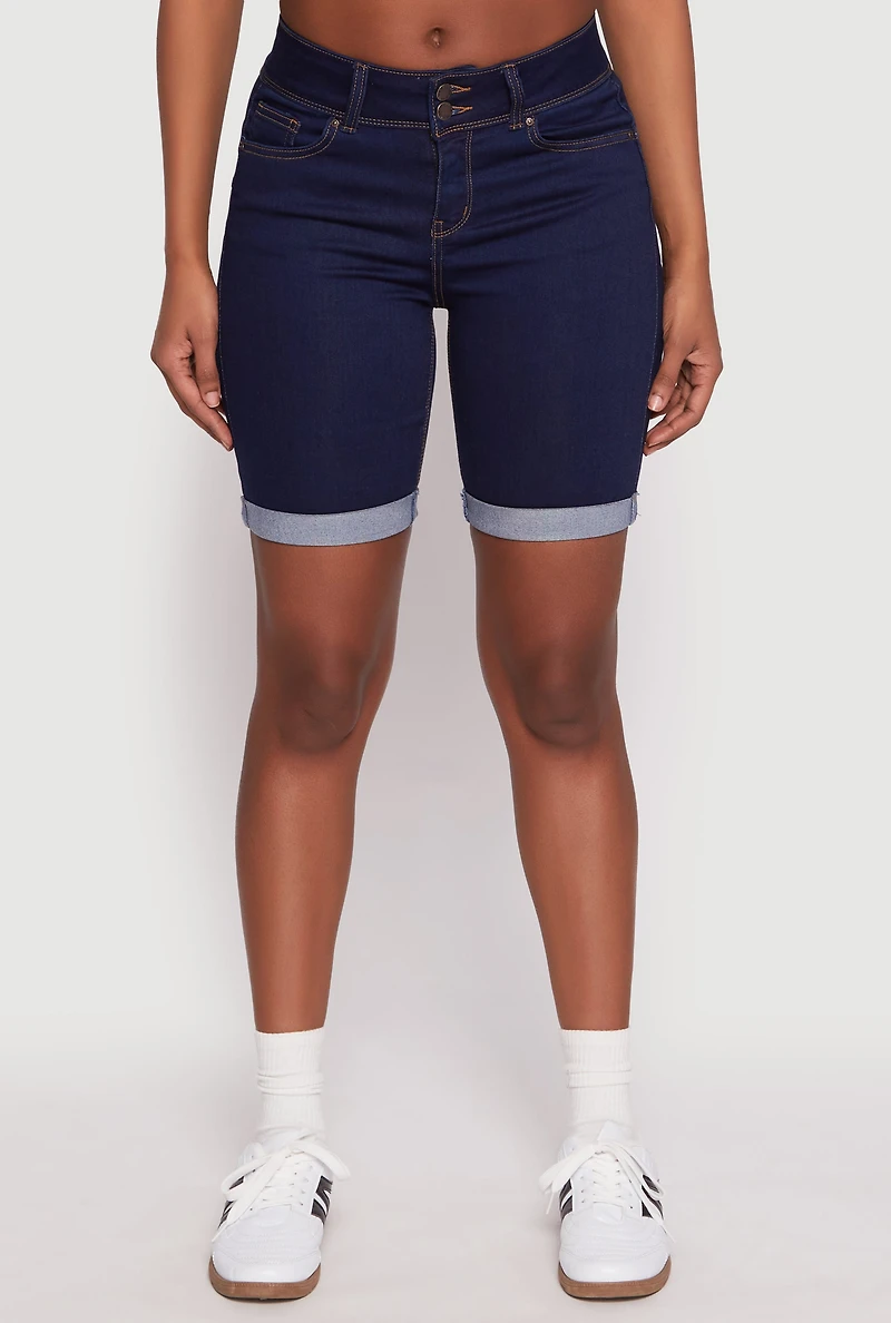 Womens WAX Fixed Cuff Bermuda Denim Shorts, S