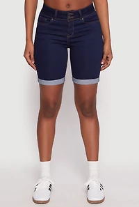 Womens WAX Fixed Cuff Bermuda Denim Shorts, S