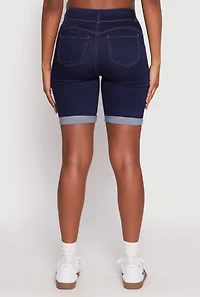 Womens WAX Fixed Cuff Bermuda Denim Shorts, S