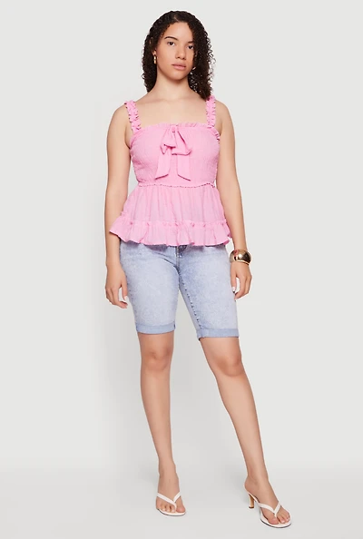 High Waisted Acid Wash Denim Bermuda Shorts