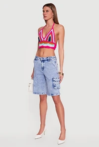 Acid Wash Cargo Pocket Denim Shorts