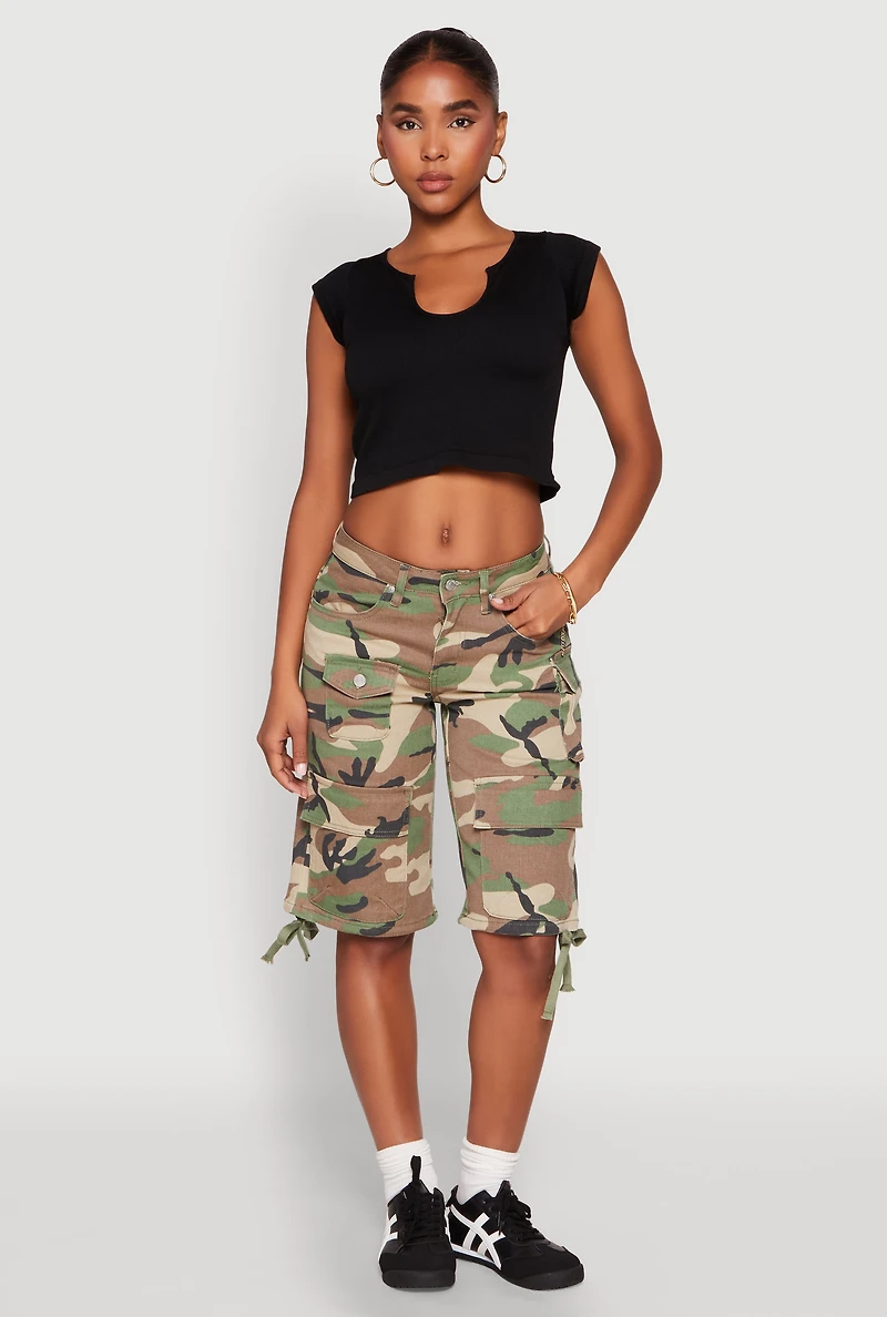 Womens Almost Famous Denim Camo Cargo Shorts, Multi,
