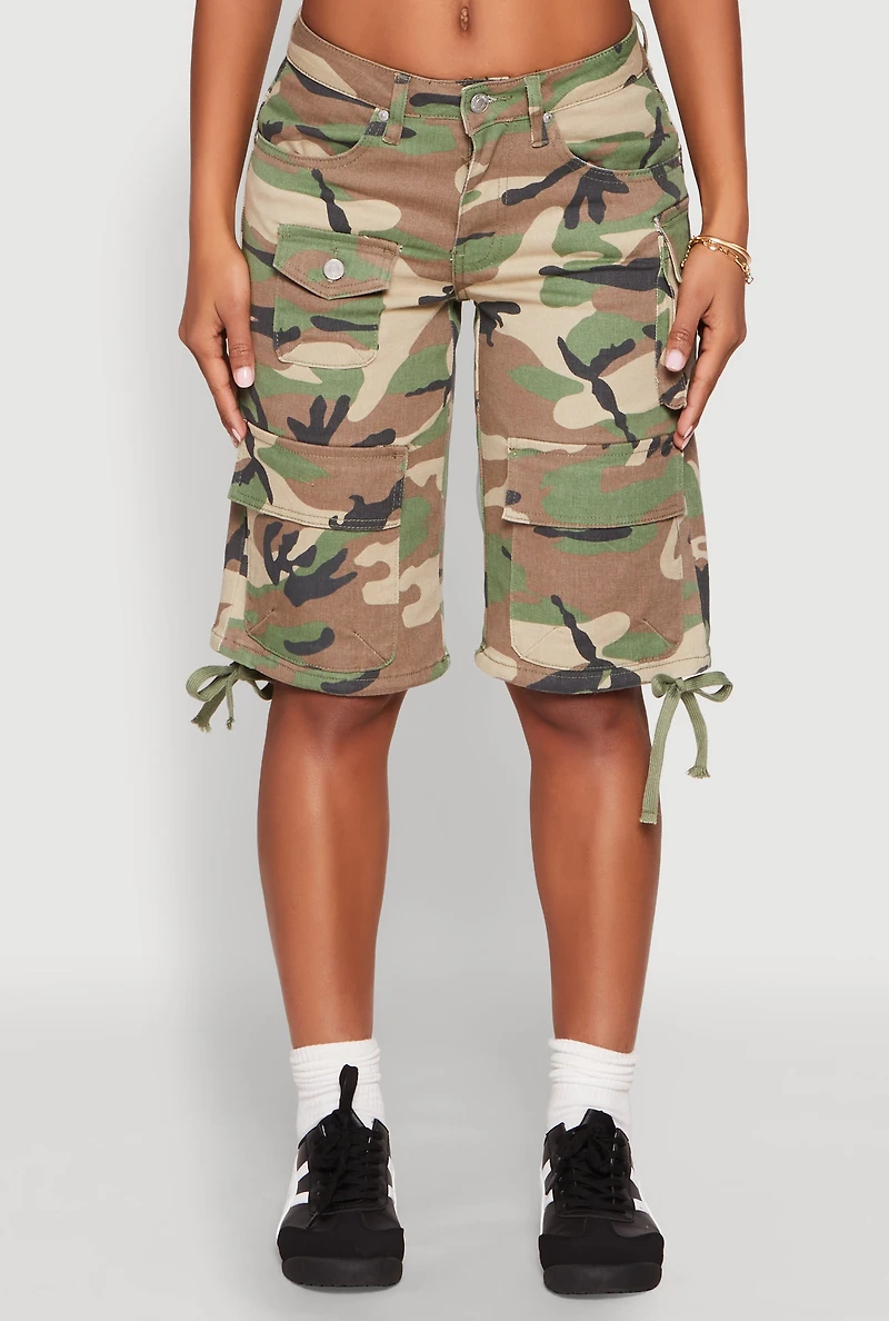 Womens Almost Famous Denim Camo Cargo Shorts, Multi,