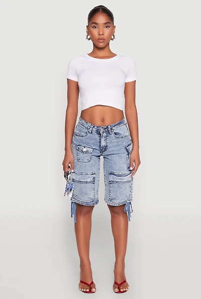 Womens Almost Famous Cargo Skater Shorts, Blue, Size 5