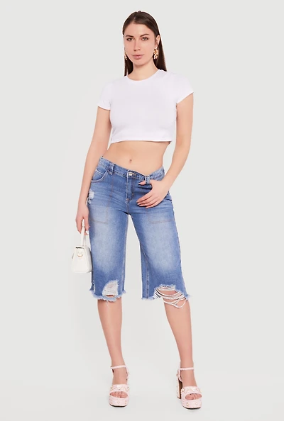 Almost Famous Denim Frayed Bermuda Shorts