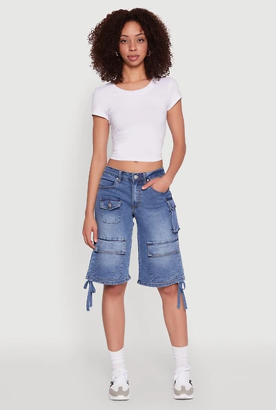 Womens Madden Girl Denim Bermuda Shorts with Cargo Pockets, Blue,