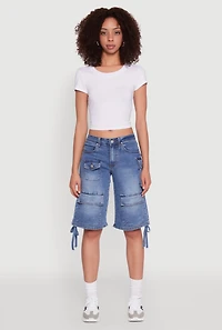 Womens Madden Girl Denim Bermuda Shorts with Cargo Pockets, Blue,