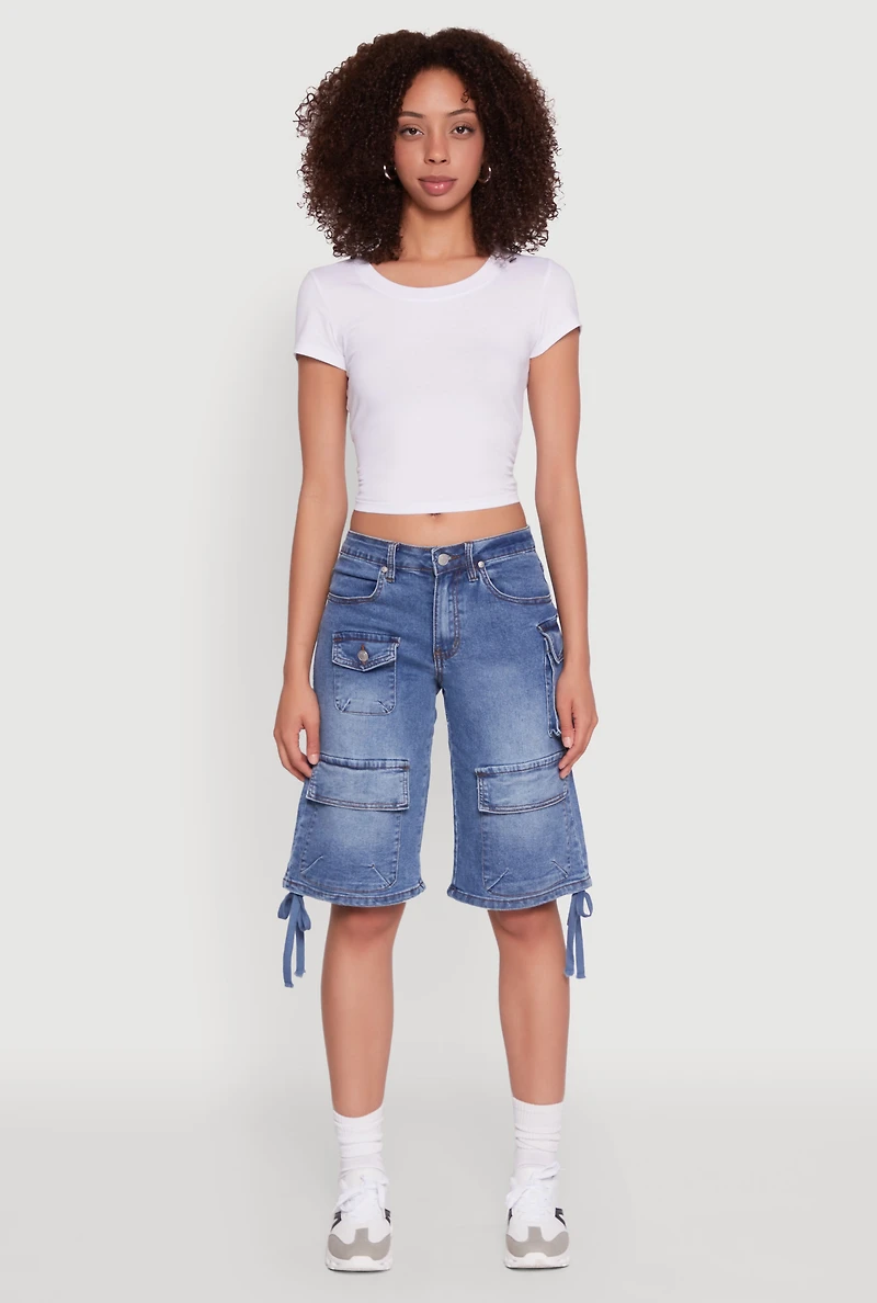 Womens Madden Girl Denim Bermuda Shorts with Cargo Pockets, Blue, Size 5