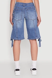 Womens Madden Girl Denim Bermuda Shorts with Cargo Pockets, Blue,
