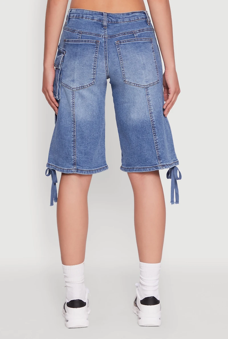 Womens Madden Girl Denim Bermuda Shorts with Cargo Pockets, Blue, Size 5