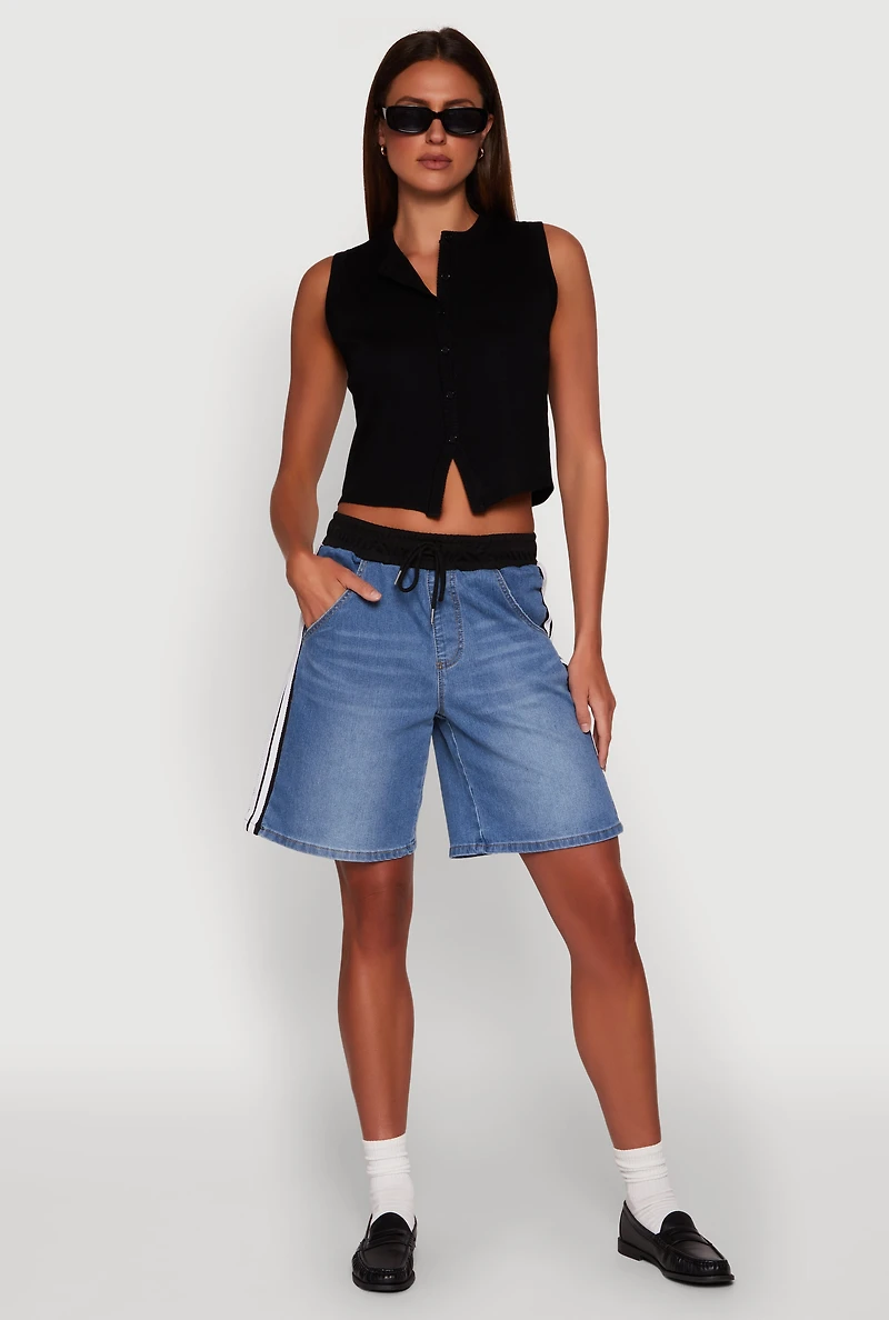 Womens Almost Famous Varsity Stripe Side Waistband Jorts, Blue, Size M