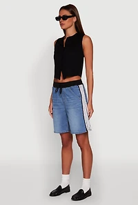 Womens Almost Famous Varsity Stripe Side Waistband Jorts, Blue, Size M