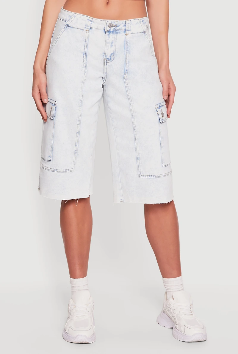 Raw Hem Denim Cargo Shorts