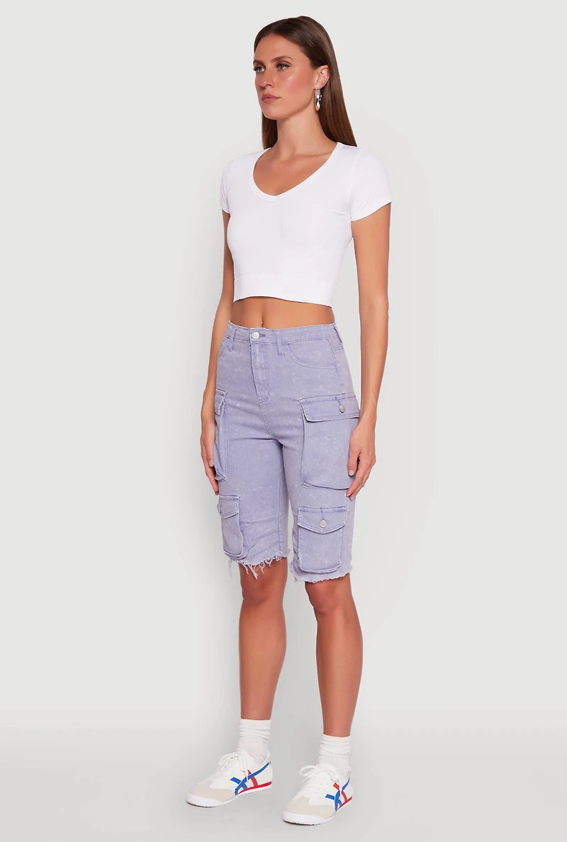 Womens Daisy Mineral Wash Cargo Bermuda Shorts,