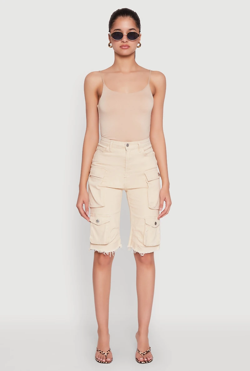 Womens Daisy Mineral Wash Cargo Bermuda Shorts, Khaki, Size M