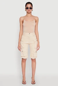 Womens Daisy Mineral Wash Cargo Bermuda Shorts, Khaki, Size M