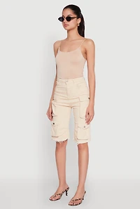 Womens Daisy Mineral Wash Cargo Bermuda Shorts, Khaki, Size S