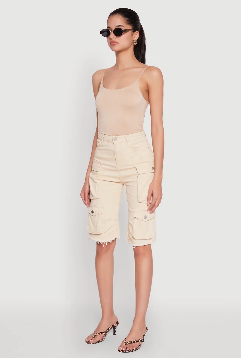 Womens Daisy Mineral Wash Cargo Bermuda Shorts, Khaki, Size M