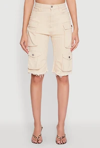 Womens Daisy Mineral Wash Cargo Bermuda Shorts, Khaki, Size M