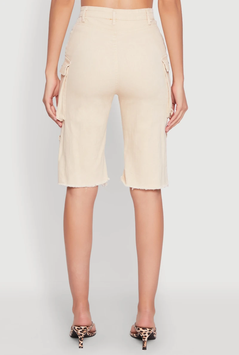 Womens Daisy Mineral Wash Cargo Bermuda Shorts, Khaki, Size S