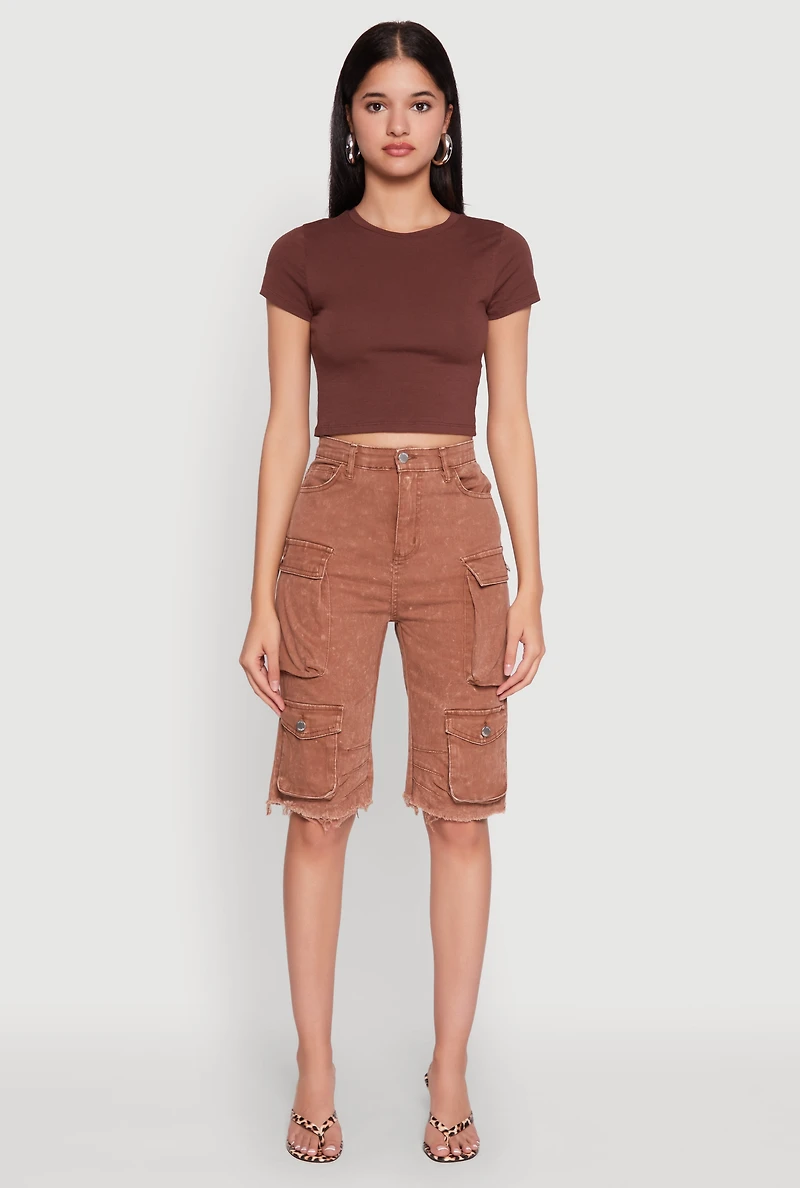 Womens Daisy Mineral Wash Cargo Bermuda Shorts, Brown, Size S