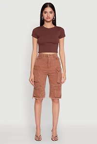 Womens Daisy Mineral Wash Cargo Bermuda Shorts, Brown, Size S