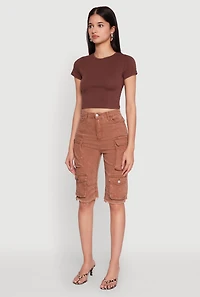 Womens Daisy Mineral Wash Cargo Bermuda Shorts, Brown, Size S