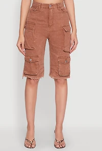 Womens Daisy Mineral Wash Cargo Bermuda Shorts, Brown, Size S